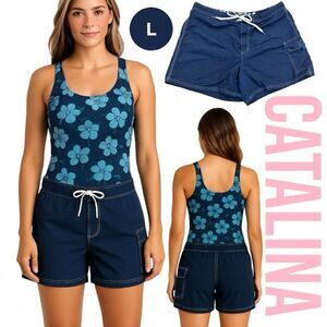 Catalina Shorts Women's Large Blue Drawstring Board Shorts